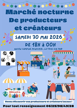 Marché nocturne des producteurs et créateurs La Tour-sur-Orb Hérault